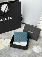 CHANEL 25S CARD HOLDER 11 IN SLATE BLUE CAVIAR GOLD HARDWARE