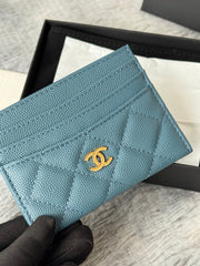 CHANEL 25S CARD HOLDER 11 IN SLATE BLUE CAVIAR GOLD HARDWARE