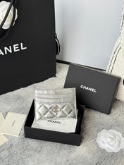 CHANEL 25S CARD HOLDER 11 IN SILVER LAMBSKIN GOLD HARDWARE