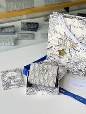 DIOR 25S 30 MONTAIGNE DAHLIA WALLET 11 IN GRAY DIOR OBLIQUE JACQUARD
