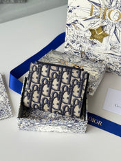 DIOR 25S 30 MONTAIGNE DAHLIA WALLET 11 IN BLUE DIOR OBLIQUE JACQUARD