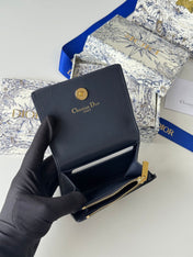 DIOR 25S CARO CARD HOLDER 11 IN BLUE CALFSKIN AND CANVAS GOLD HARDWARE