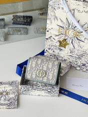 DIOR 25S CARO CARD HOLDER 11 IN GRAY CALFSKIN AND CANVAS GOLD HARDWARE