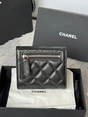 CHANEL 25S CF SMALL TRI FOLD WALLET 11 IN BLACK LAMBSKIN SILVER HARDWARE