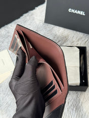 CHANEL 25S CF SMALL TRI FOLD WALLET 11 IN BLACK LAMBSKIN SILVER HARDWARE