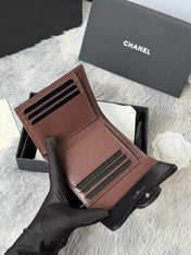 CHANEL 25S CF SMALL TRI FOLD WALLET 11 IN BLACK LAMBSKIN SILVER HARDWARE