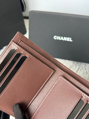 CHANEL 25S CF SMALL TRI FOLD WALLET 11 IN BLACK LAMBSKIN SILVER HARDWARE