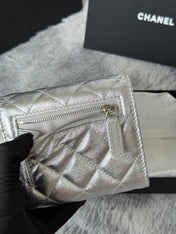 CHANEL 25S CF SMALL TRI FOLD WALLET 11 IN SILVER CAVIAR GOLD HARDWARE