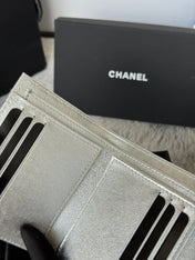 CHANEL 25S CF SMALL TRI FOLD WALLET 11 IN SILVER CAVIAR GOLD HARDWARE