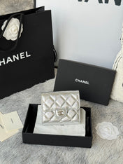CHANEL 25S CF SMALL TRI FOLD WALLET 11 IN SILVER CAVIAR GOLD HARDWARE