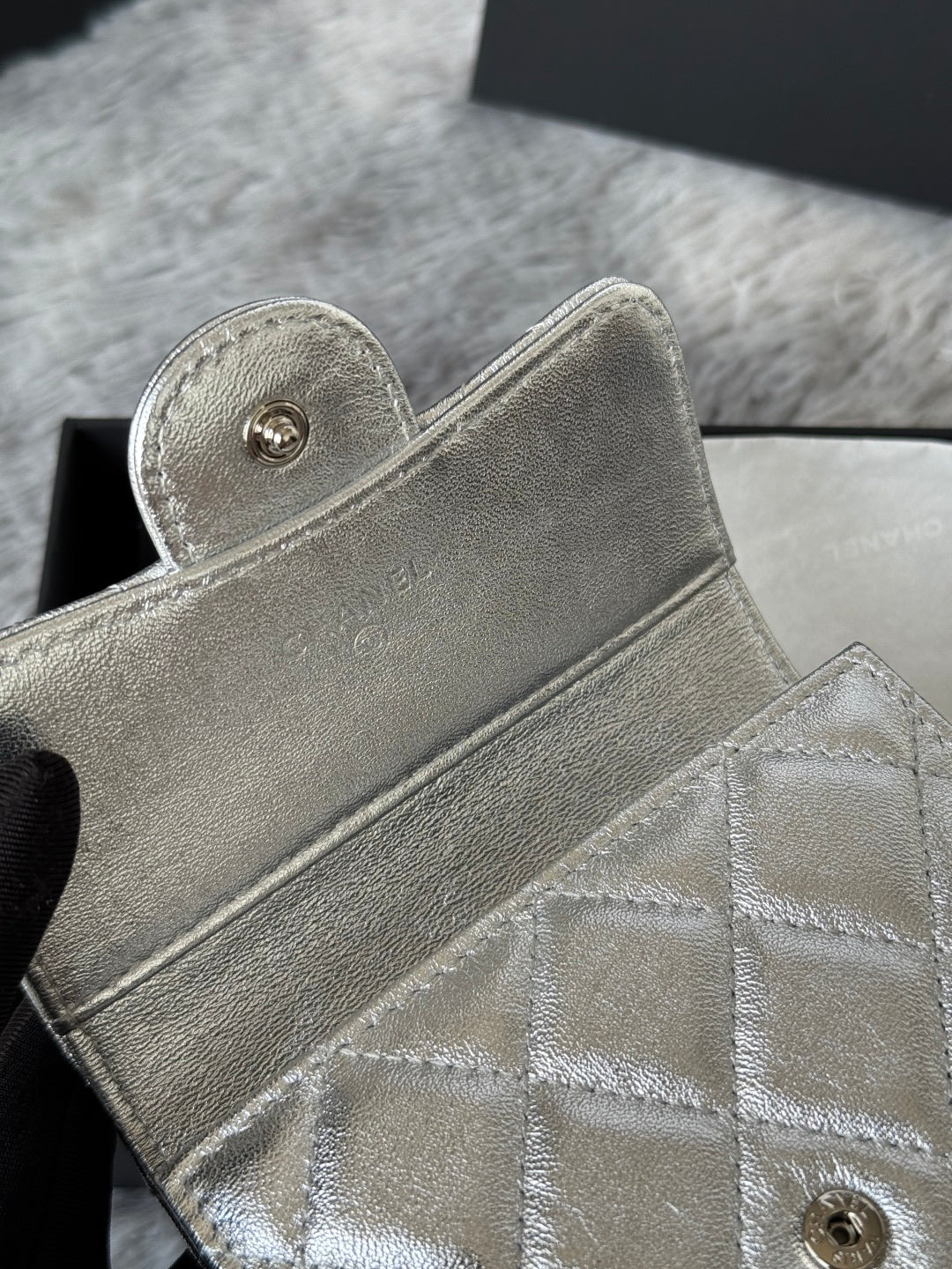 CHANEL 25S CF SMALL TRI FOLD WALLET 11 IN SILVER CAVIAR GOLD HARDWARE