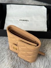CHANEL 25S CF SMALL TRI FOLD WALLET 11 IN GOLDEN CARAMEL CAVIAR GOLD HARDWARE