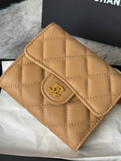 CHANEL 25S CF SMALL TRI FOLD WALLET 11 IN GOLDEN CARAMEL CAVIAR GOLD HARDWARE