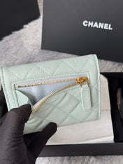 CHANEL 25S CF SMALL TRI FOLD WALLET 11 IN SOFT MINT CAVIAR GOLD HARDWARE