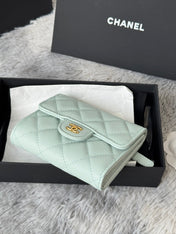 CHANEL 25S CF SMALL TRI FOLD WALLET 11 IN SOFT MINT CAVIAR GOLD HARDWARE