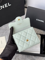 CHANEL 25S CF SMALL TRI FOLD WALLET 11 IN SOFT MINT CAVIAR GOLD HARDWARE
