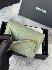 CHANEL 25S CF SMALL TRI FOLD WALLET 11 IN MOSS GREEN CAVIAR GOLD HARDWARE
