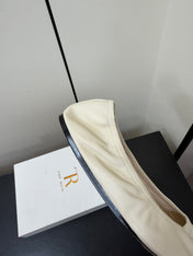 THE ROW 26S POINTED TOE BALLET FLATS IN IVORY WHITE LAMBSKIN
