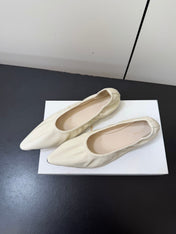 THE ROW 26S POINTED TOE BALLET FLATS IN IVORY WHITE LAMBSKIN