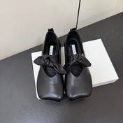 THE ROW 26S BALLET FLATS IN BLACK KNOT DETAIL CALFSKIN WITH SQUARE TOE
