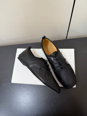 THE ROW 26S LACE UP DERBY FLATS IN BLACK CALFSKIN  WITH SQUARE TOE