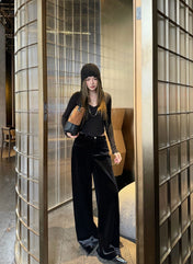 CHANEL 25S STRAIGHT-LEG VELVET PANTS 445