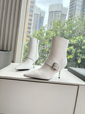 BALENCIAGA 25S ANKLE BOOTS WITH ZIPPER IN WHITE COW LEATHER SILVER HARDWARE