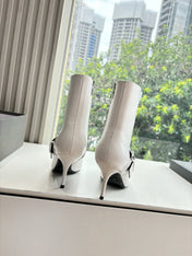 BALENCIAGA 25S ANKLE BOOTS WITH ZIPPER IN WHITE COW LEATHER SILVER HARDWARE