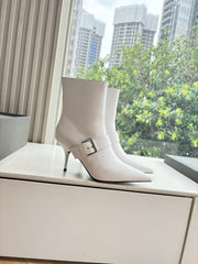 BALENCIAGA 25S ANKLE BOOTS WITH ZIPPER IN WHITE COW LEATHER SILVER HARDWARE
