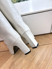 BALENCIAGA 25S HIGH BOOTS IN WHITE EMBOSSED COW LEATHER