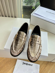 YSL 25S LOAFERS IN GOLD LAMBSKIN