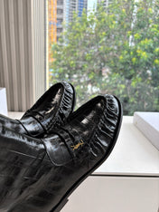 YSL 25S ANKLE FLAT BOOTS IN BLACK EMBOSSED LAMBSKIN WITH SIDE ZIPPER