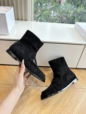 YSL 25S ANKLE FLAT BOOTS IN BLACK SUEDE WITH SIDE ZIPPER