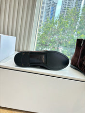 YSL 25S ANKLE FLAT BOOTS IN DARK CHOCOLATE BROWN SUEDE WITH SIDE ZIPPER