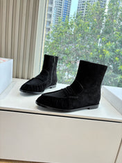 YSL 25S ANKLE FLAT BOOTS IN BLACK SUEDE WITH SIDE ZIPPER