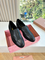 MIUMIU 26S LOAFERS IN BLACK SNAKE EMBOSSED CALFSKIN