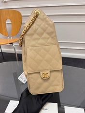 CHANEL 25S HOBO BAG 40 IN GOLDEN BEIGE CAVIAR WITH GOLD HARDWARE