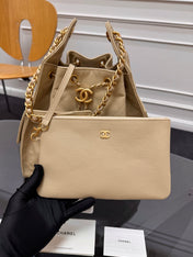 CHANEL 25S HOBO BAG 40 IN GOLDEN BEIGE CAVIAR WITH GOLD HARDWARE