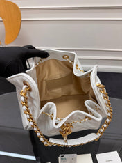 CHANEL 25S HOBO BAG 40 IN WHITE CAVIAR WITH GOLD HARDWARE