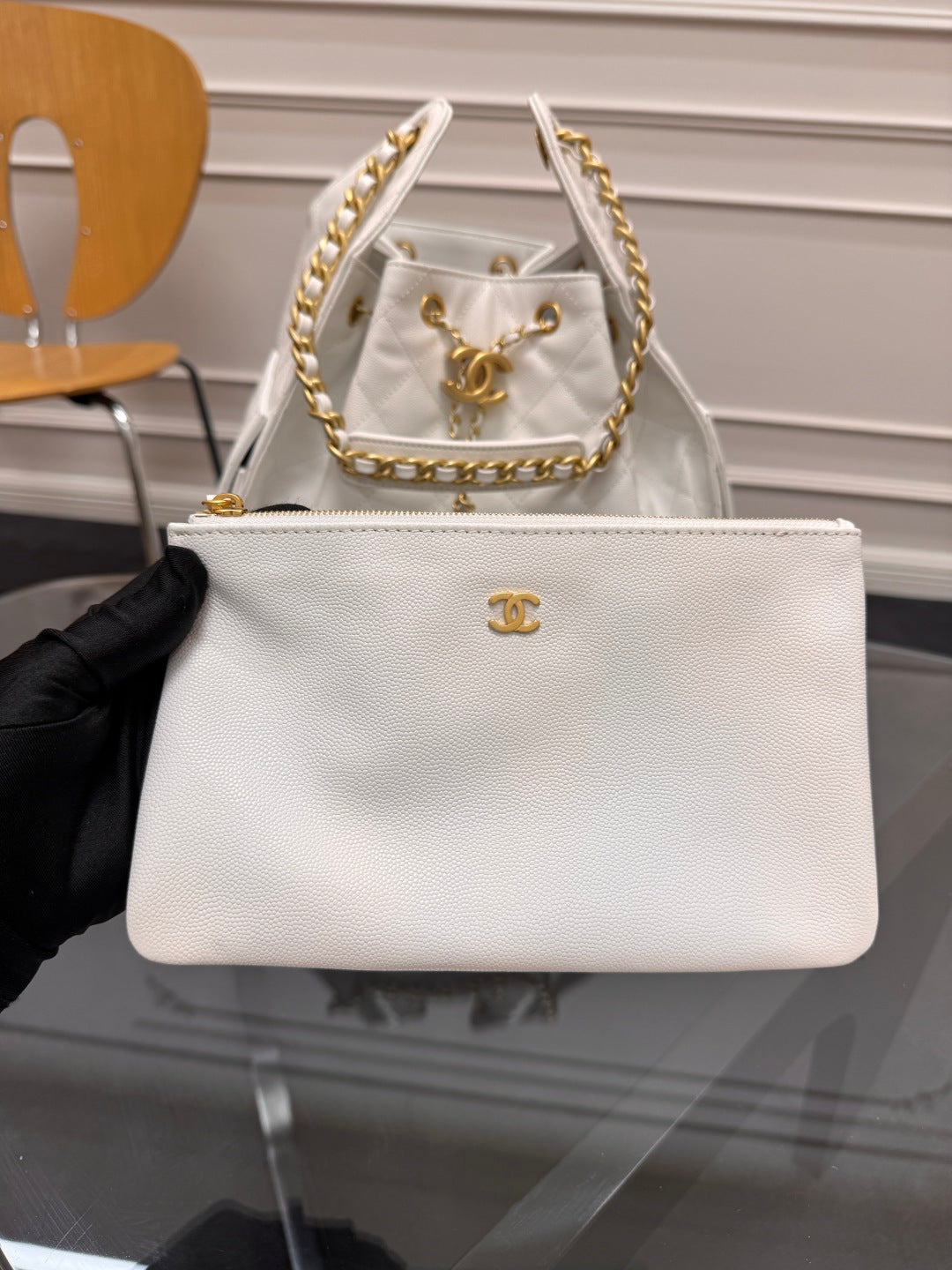 CHANEL 25S HOBO BAG 40 IN WHITE CAVIAR WITH GOLD HARDWARE