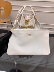 CHANEL 25S HOBO BAG 40 IN WHITE CAVIAR WITH GOLD HARDWARE