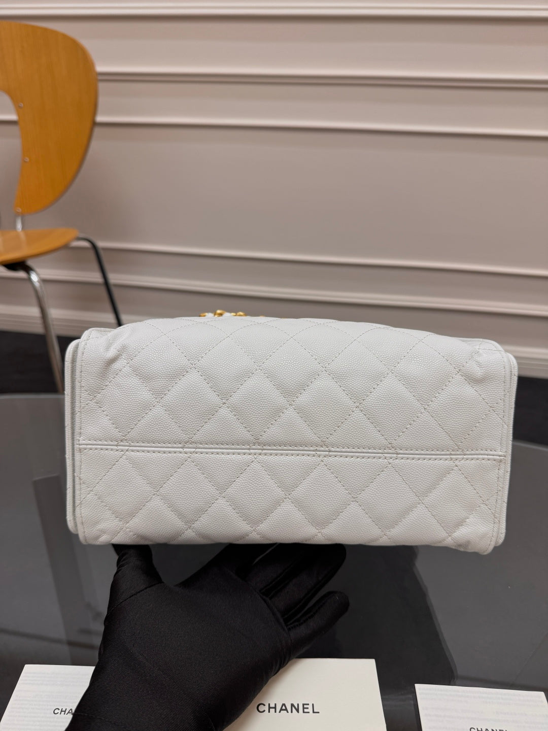 CHANEL 25S HOBO BAG 30 IN WHITE CAVIAR WITH GOLD HARDWARE