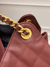 CHANEL 25S HOBO BAG 40 IN DARK RED CAVIAR WITH GOLD HARDWARE