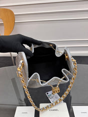 CHANEL 25S HOBO BAG 30 IN SILVER CAVIAR WITH GOLD HARDWARE