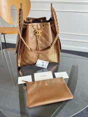 CHANEL 25S HOBO BAG 40 IN METALLIC BROWN CAVIAR WITH GOLD HARDWARE