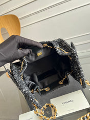 CHANEL 25S HOBO BAG 30 IN BLACK TWEED WITH GOLD HARDWARE
