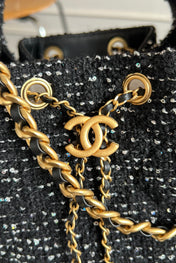 CHANEL 25S HOBO BAG 30 IN BLACK TWEED WITH GOLD HARDWARE