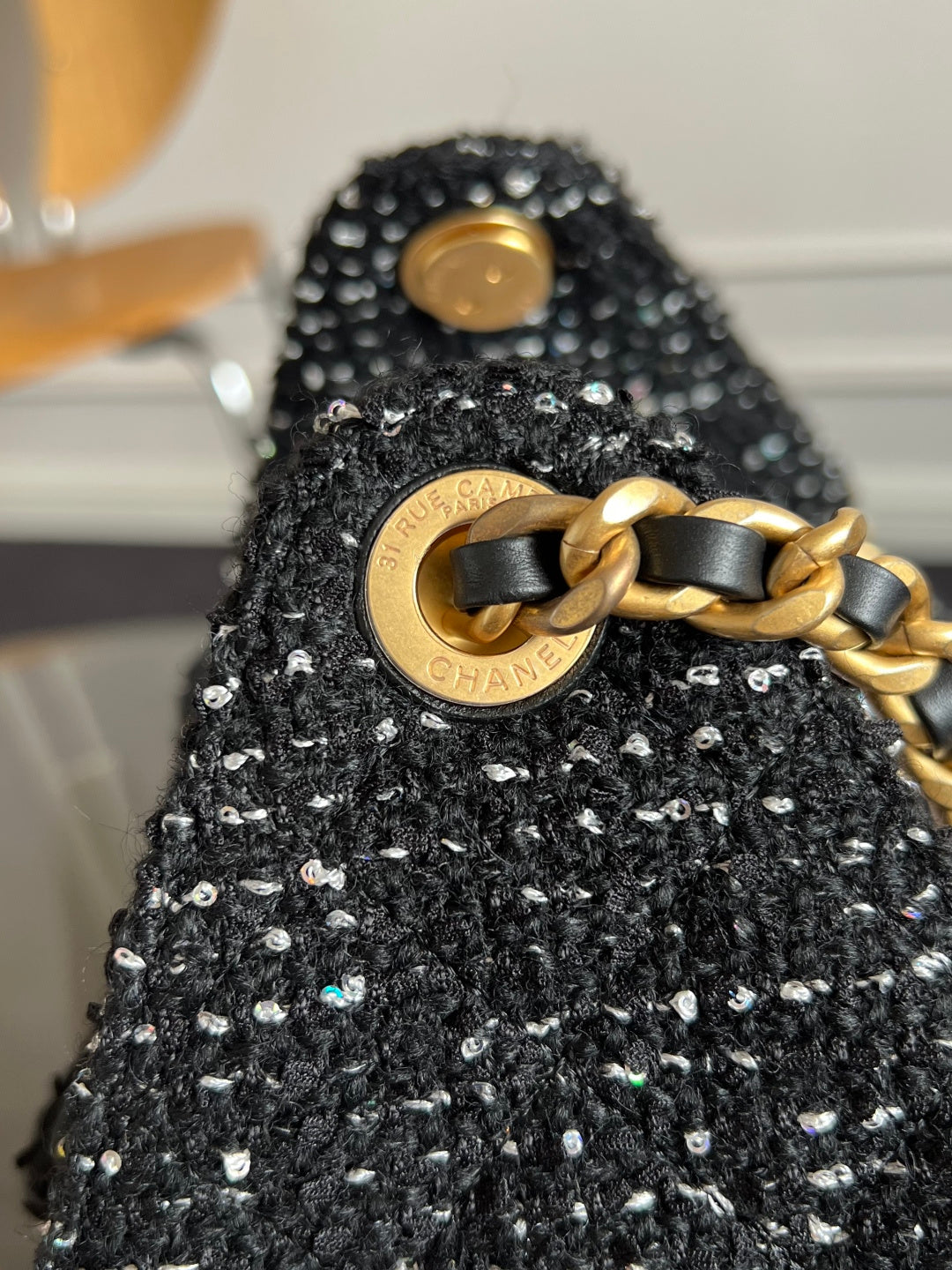 CHANEL 25S HOBO BAG 30 IN BLACK TWEED WITH GOLD HARDWARE