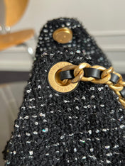 CHANEL 25S HOBO BAG 30 IN BLACK TWEED WITH GOLD HARDWARE