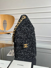 CHANEL 25S HOBO BAG 30 IN BLACK TWEED WITH GOLD HARDWARE